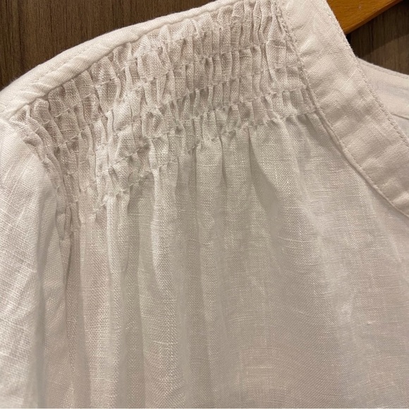 Sigrid Olsen XL Linen Half Button down Pullover Top Shirt Roll Tab sleeves White - Picture 3 of 11